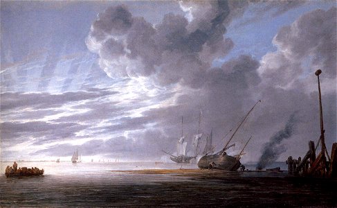 Seascape in the Morning 1640-45 Simon de Vlieger. Free illustration for personal and commercial use.