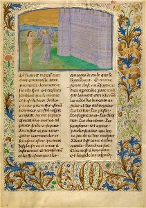Simon Marmion (Flemish, active 1450 - 1489) - The Wall of Metals and Jewels Surrounding Angels and Saints - Google Art Project