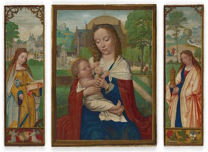 Simon Bening - Virgin and Child, Saints Catherine and Barbara - 44.529 - Museum of Fine Arts. Free illustration for personal and commercial use.