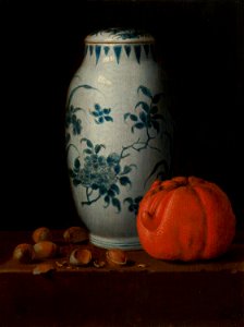 Simon Luttichuys - Still Life with Chinese Vase, Hazelnuts and Orange - 1223 - Mauritshuis. Free illustration for personal and commercial use.