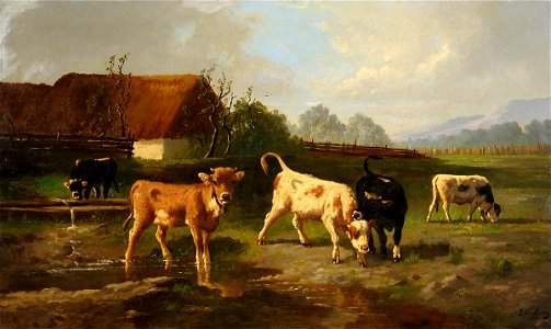 Simon van den Berg Weidelandschaft mit Kälbern 1880