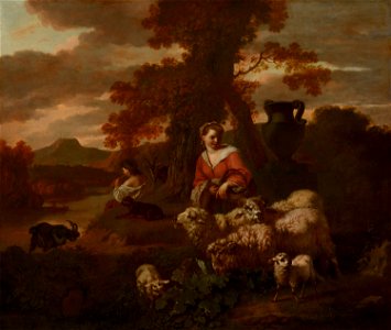 Simon van der Does - Shepherdess and Shepherd with Sheep and Goats - 31 - Rijksmuseum. Free illustration for personal and commercial use.