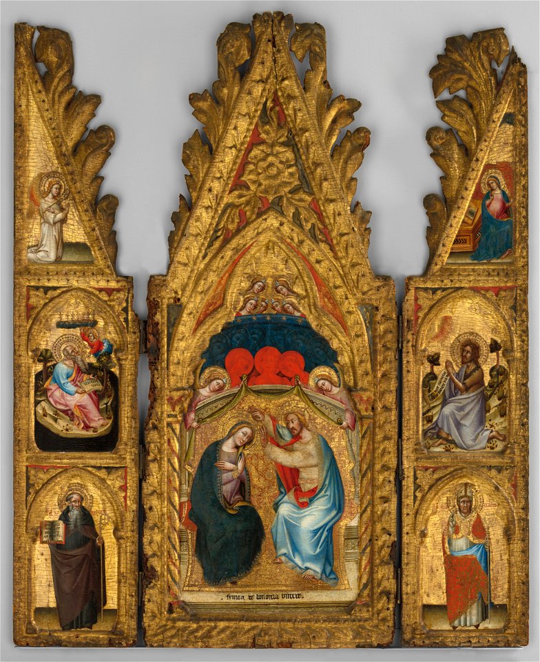 Simone dei Crocefissi - Tabernacle, Coronation of the Virgin, w-the Annunciation, St John Evangelist on Patmos, St John Baptist in Wilderness and Ss. Benedict and Martial - 1962.283 - Fogg Museum
