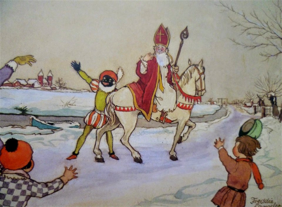 Sinterklaas en zwarte Piet in de sneeuw - Freddie Langeler