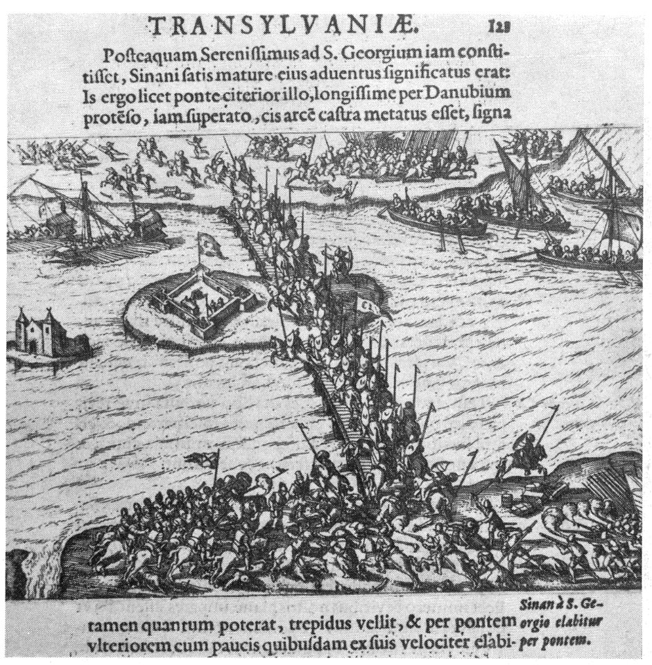 Sinan Pasha crosses the Danube in 1595 (with text in Latin)