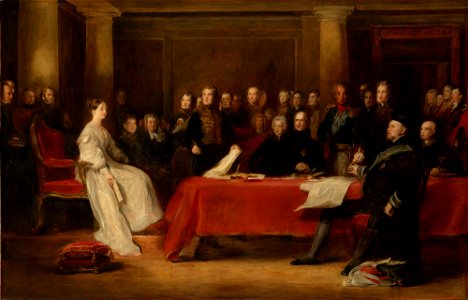 Sir David Wilkie (1785-1841) - The First Council of Queen Victoria - RCIN 404710 - Royal Collection. Free illustration for personal and commercial use.