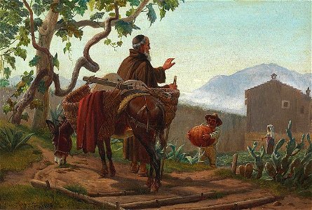 Simon Simonsen - Italiensk landskab med munk og æsel - 1876