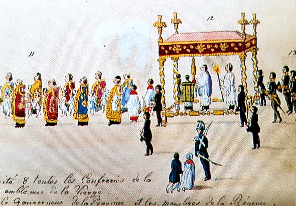 Sint-Servaasprocessie op het Vrijthof, Maastricht (detail tekening Ph v Gulpen, 1846) -3