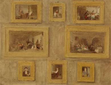 Sir David Wilkie - A Sketch of the Eight Paintings Framed and Hanging on a Wall - B2014.5.8 - Yale Center for British Art. Free illustration for personal and commercial use.