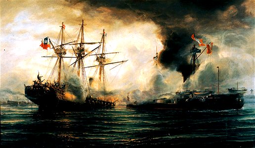 Sinking of the Esmeralda during the battle of Iquique. Free illustration for personal and commercial use.