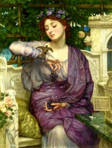 Sir Edward John Poynter lesbia and her sparrow. Free illustration for personal and commercial use.