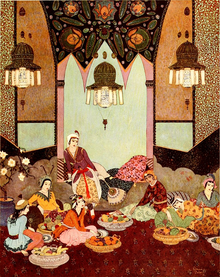 Sinbad the sailor & other stories from the Arabian nights - Dulac color plate facing page 216