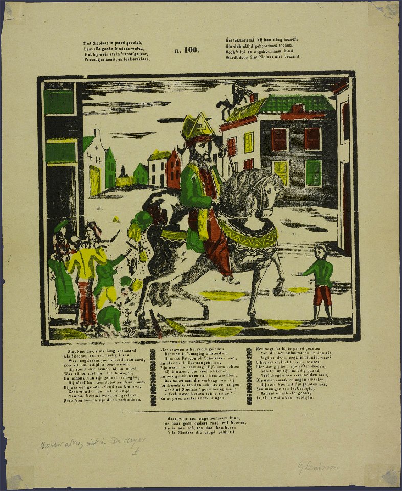Sint Nicolaas te paard gezeten, Laat alle goede kindren weten-Catchpenny print-SMC K 0147