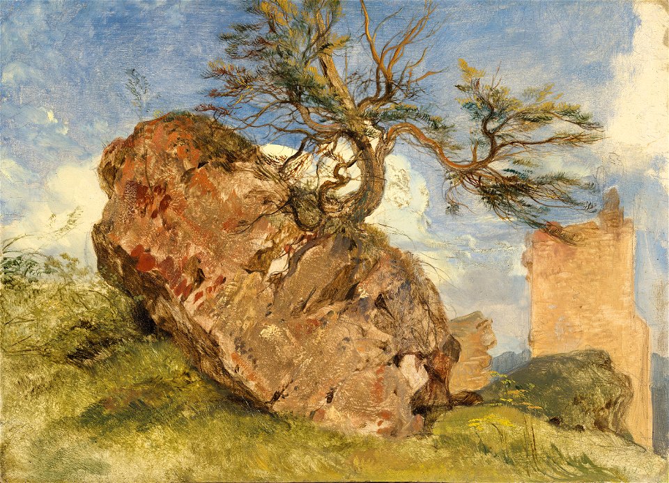 Sir edwin henry landseer ra study of a rock and a tree 091210 