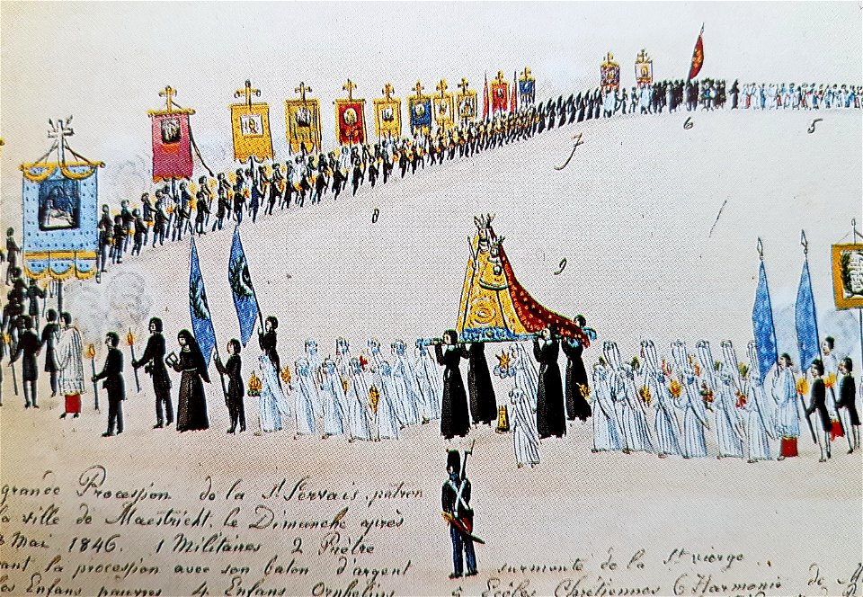 Sint-Servaasprocessie op het Vrijthof, Maastricht (detail tekening Ph v Gulpen, 1846) -1
