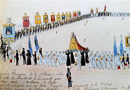 Sint-Servaasprocessie op het Vrijthof, Maastricht (detail tekening Ph v Gulpen, 1846) -1