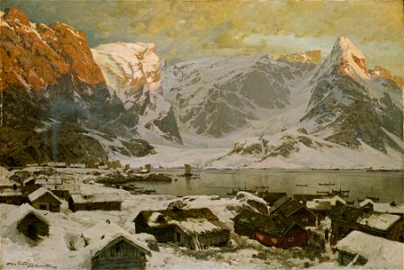 Otto Sinding - View from Reine in Lofoten - NG.M.00318 - National Museum of Art, Architecture and Design. Free illustration for personal and commercial use.