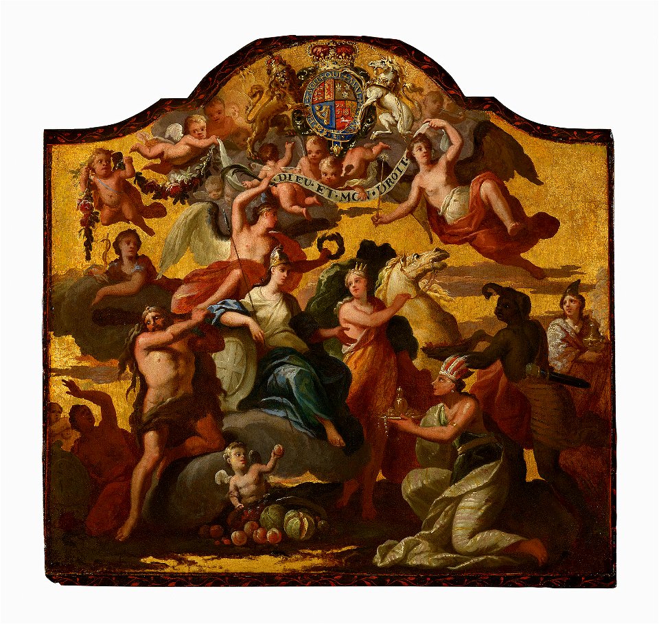 Sir James Thornhill (1675-1734) - Panel for a Royal State Coach, Britannia Receiving Homage from the Continents. - RCIN 407518 - Royal Collection