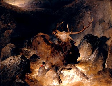 Sir Edwin Henry Landseer - Deer and Deer Hounds in a Mountain Torrent - Google Art Project