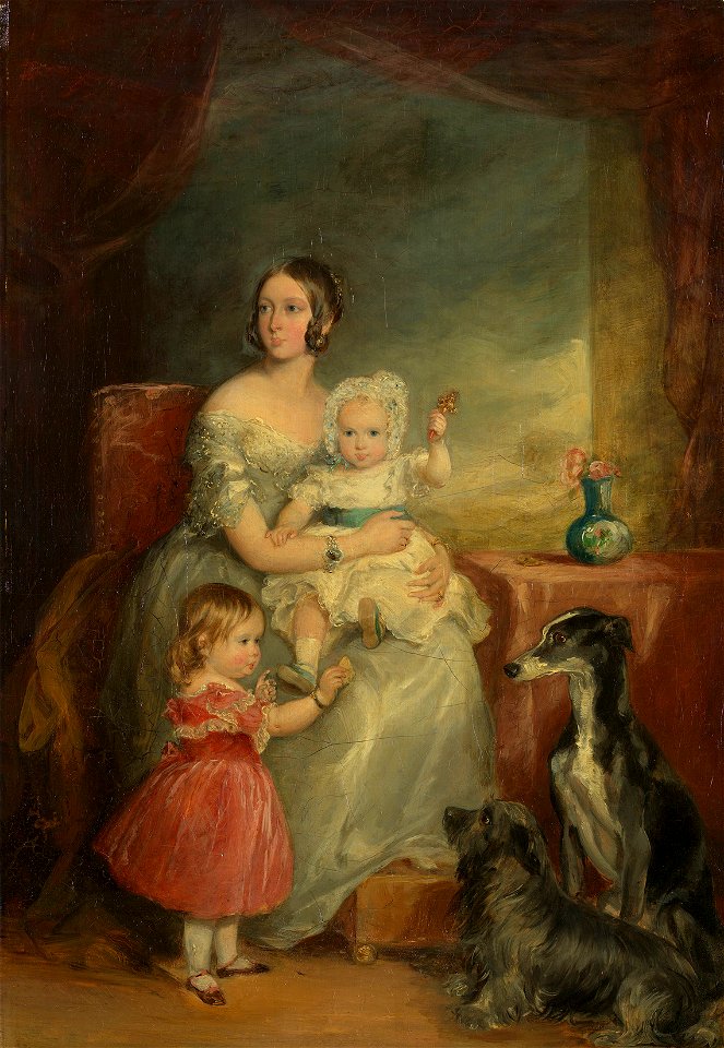 Sir Francis Grant (1803-78) - Queen Victoria with Victoria, Princess Royal, and Albert Edward, Prince of Wales - RCIN 406944 - Royal Collection