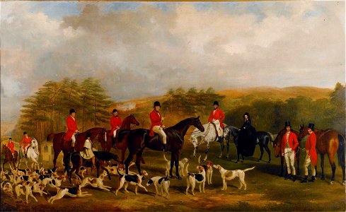 Sir Edmund Antrobus and the Old Surrey Fox Hounds by William Barraud. Free illustration for personal and commercial use.