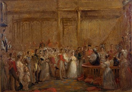 Sir George Hayter (1792-1871) - The Marriage of Queen Victoria, 10 February 1840 (oil sketch) - RCIN 405851 - Royal Collection. Free illustration for personal and commercial use.