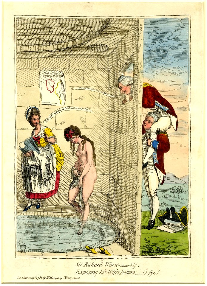 Sir Richard worse-than-sly, exposing his wifes bottom; -o fye! (BM 1851,0901.63 1)