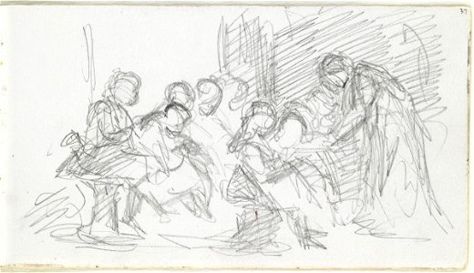 Sketch of unknown woman and children, possibly in a classroom by Louisa Anne (née Stuart), Marchioness of Waterford