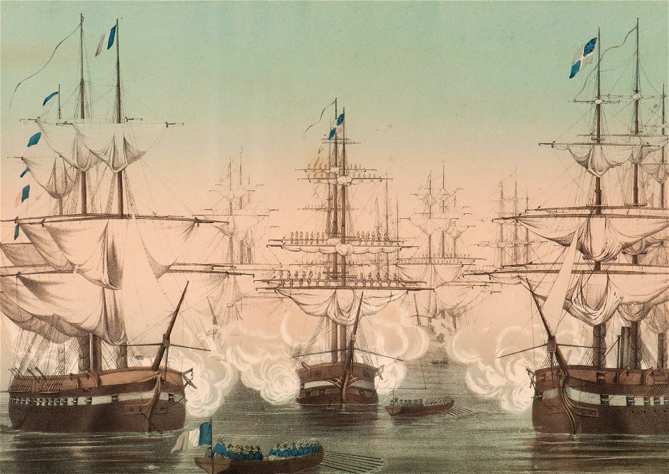Sjöstrid-Slag mellan engelska och franska örlogsfartyg - Sjöhistoriska museet - O 04072