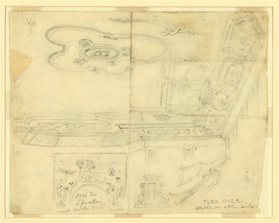Sketch of plaster work in ceiling and interior wall LCCN2004661093