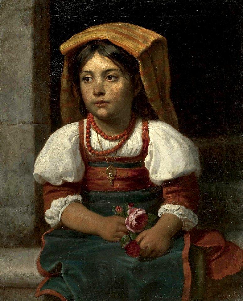 Sitting Italian girl with roses - Karl von Blaas