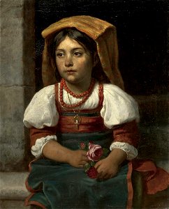 Sitting Italian girl with roses - Karl von Blaas