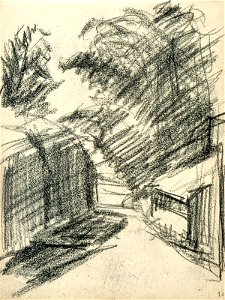 Sketchbook 21, Narrow Road with Houses and Trees by Theo van Doesburg Centraal Museum AB4125-J. Free illustration for personal and commercial use.