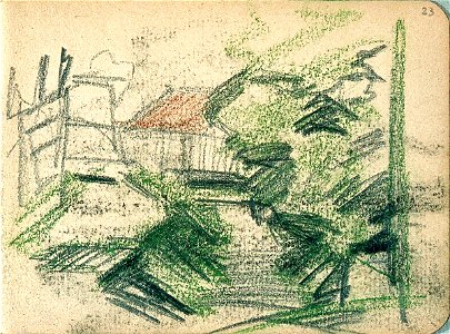 Sketchbook 27, Road with a House and Trees by Theo van Doesburg Centraal Museum AB4126-X. Free illustration for personal and commercial use.