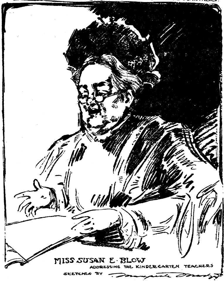Sketch by Marguerite Martyn of Susan E Blow of kindergarten fame