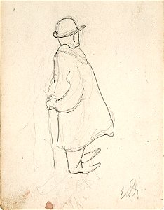 Sketchbook 18, A Man with a Bowler Hat and a Walking Stick by Theo van Doesburg Centraal Museum AB4138-E. Free illustration for personal and commercial use.
