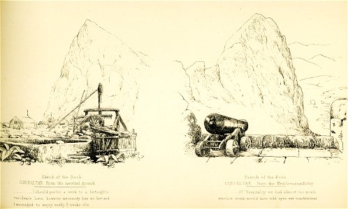 Sketch of the Rock Gibraltar From the Mediterranean Battery - O’hara (smith) - - 1859. Free illustration for personal and commercial use.