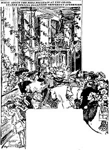 Sketch by Marguerite Martyn of opening of Grand-Leader store in St. Louis on September 8, 1906