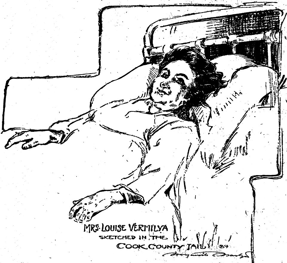 Sketch by Marguerite Martyn of accused killer Louise Vermilya, 1911