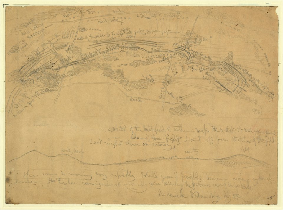 Sketch map of the battle of Gettysburg, made while on the march toward Frederick, Md. - E. Forbes. LCCN2004661934