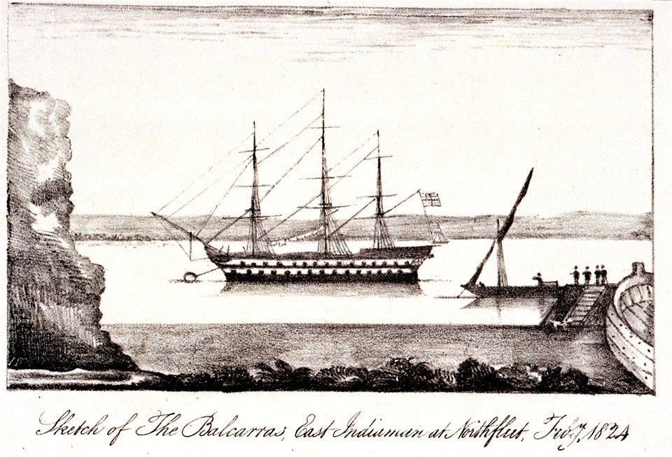 Sketch of The Balcarras, East Indiaman at Northfleet, Feby 7 1824 RMG PU6397