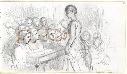 Sketch of unknown woman and children, probably a teacher and pupils by Louisa Anne (née Stuart), Marchioness of Waterford