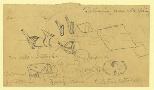 Sketch of military rank epaulets, bust portrait, and outline of ships LCCN2004661095
