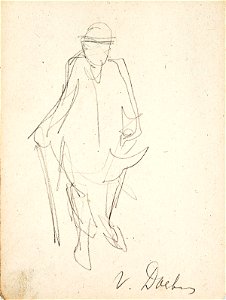 Sketchbook 18, A Man with a Bowler Hat and a Walking Stick by Theo van Doesburg Centraal Museum AB4138-G. Free illustration for personal and commercial use.