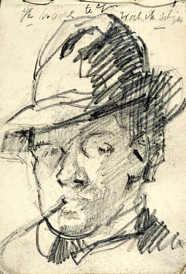 Sketchbook 34, Self-Portrait with Pipe and Hat by Theo van Doesburg Centraal Museum AB4129-A