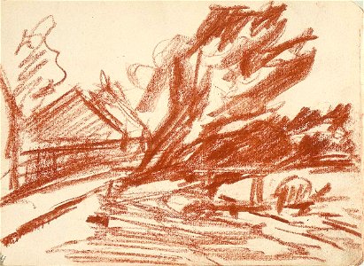 Sketchbook 14, Road with Houses and a Line of Trees by Theo van Doesburg Centraal Museum AB4123-G. Free illustration for personal and commercial use.