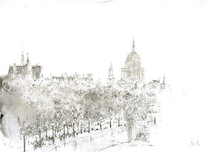 Sketch of St Paul's Cathedral from the Embankment, London RMG PV2066