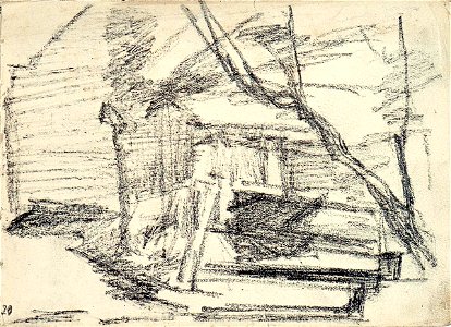 Sketchbook 24, House and Tree along a Road by Theo van Doesburg Centraal Museum AB4128-T. Free illustration for personal and commercial use.