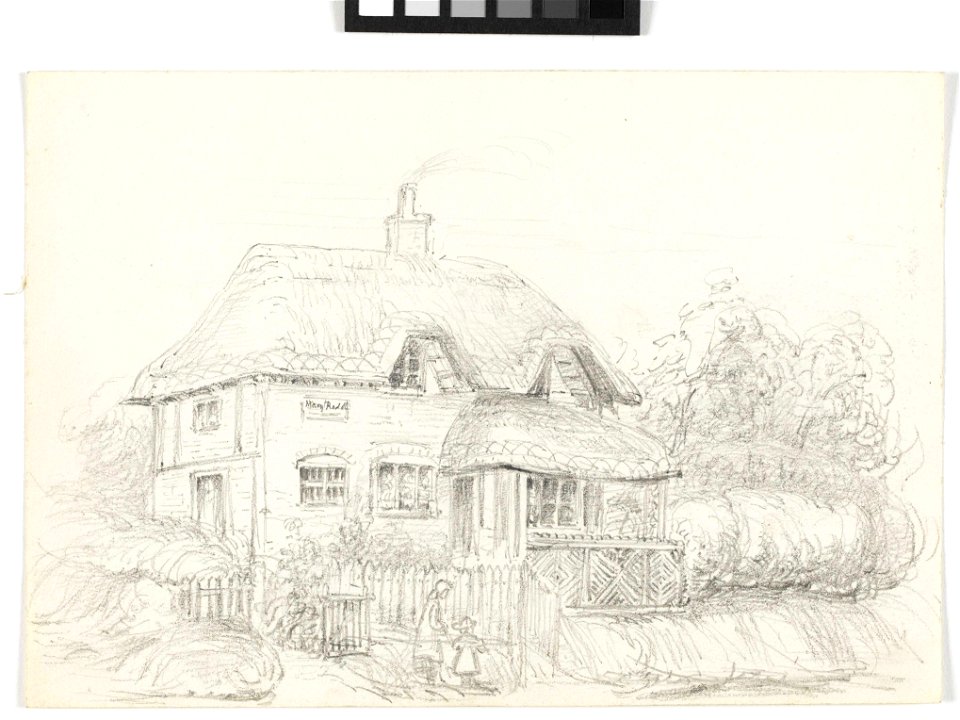 Sketch of Mary Ruddle's shop, with figures RMG PY6049