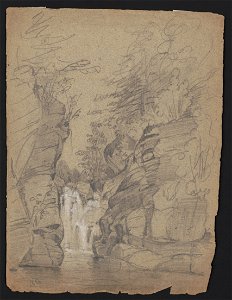Sketch of cascade visible between two bluffs LCCN2016648691